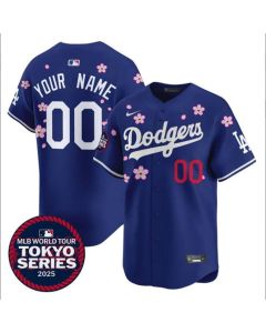 Men's Los Angeles Dodgers Custom Royal Tokyo 2025 Cool Base Stitched Baseball Jersey (Royal)