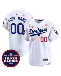 Men's Los Angeles Dodgers Custom White Tokyo 2025 Cool Base Stitched Baseball Jersey (White)