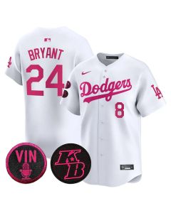 Men's Los Angeles Dodgers Front #8 Back #24 Kobe Bryant White 2026 Mother's Day Vapor Premier Limited Stitched Baseball Jersey (White)