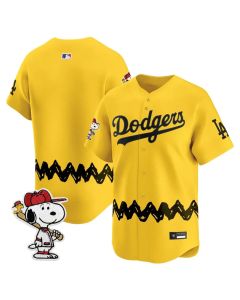 Men's Los Angeles Dodgers Gold LAD x Peanuts 2026 Baseball Jersey (Gold)