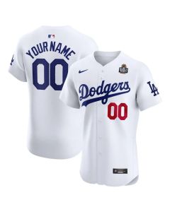 Men's Los Angeles Dodgers White 2024 World Series Home Custom Elite Jersey (2024)