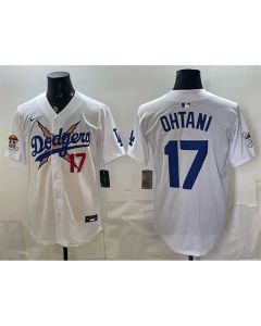 Men's Los Angeles Dodgers x One Piece #17 Shohei Ohtani White Vapor Premier Limited Stitched Baseball Jersey (Style 2)