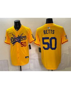 Men's Los Angeles Dodgers x One Piece #50 Mookie Betts Yellow Vapor Premier Limited Baseball Jersey (Yellow)