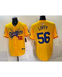 Men's Los Angeles Dodgers x One Piece #56 LUFFY Yellow Vapor Premier Limited Baseball Jersey (Yellow)