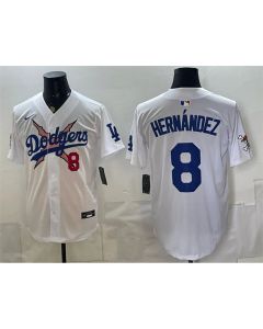 Men's Los Angeles Dodgers x One Piece #8 Enrique Hernandez White Vapor Premier Limited Stitched Baseball Jersey (White)