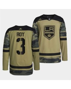 Men's Los Angeles Kings #3 Matt Roy 2022 Camo Military Appreciation Night Stitched Jersey