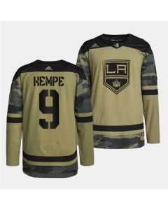 Men's Los Angeles Kings #9 Adrian Kempe 2022 Camo Military Appreciation Night Stitched Jersey