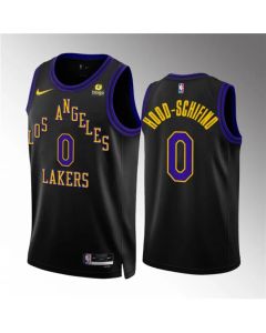 Men's Los Angeles Lakers #0 Jalen Hood-Schifino Black 2023/24 City Edition Stitched Basketball Jersey