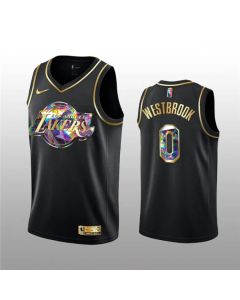 Men's Los Angeles Lakers #0 Russell Westbrook 2021/22 Black Golden Edition 75th Anniversary Diamond Logo Stitched Basketball Jersey