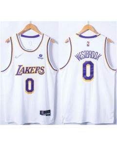 Men's Los Angeles Lakers #0 Russell Westbrook 75th Anniversary "bibigo" White Stitched Basketball Jersey