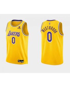 Men's Los Angeles Lakers #0 Russell Westbrook 75th Anniversary Yellow Stitched Basketball Jersey