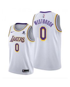 Men's Los Angeles Lakers #0 Russell Westbrook "bibigo" White Stitched Basketball Jersey