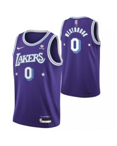Men's Los Angeles Lakers #0 Russell Westbrook Purple 2021 City Edition 75th Anniversary Stitched Jersey