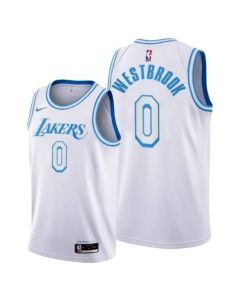 Men's Los Angeles Lakers #0 Russell Westbrook White City Edition Stitched Basketball Jersey (White)