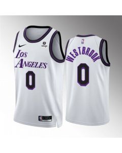 Men's Los Angeles Lakers #0 Russell Westbrook White City Edition Stitched Basketball Jersey