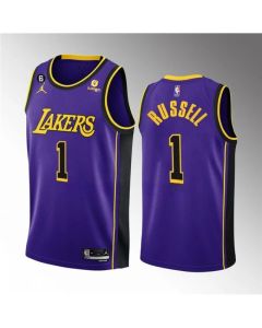 Men's Los Angeles Lakers #1 D'Angelo Russell Purple Statement Edition With NO.6 Patch Stitched Basketball Jersey 001