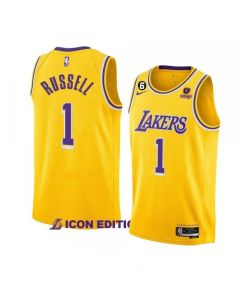 Men's Los Angeles Lakers #1 D'Angelo Russell Yellow Icon Edition With NO.6 Patch Stitched Basketball Jersey