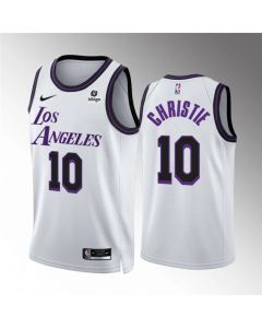 Men's Los Angeles Lakers #10 Max Christie White City Edition Stitched Basketball Jersey
