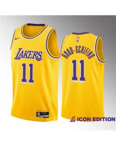 Men's Los Angeles Lakers #11 Jalen Hood-Schifino Yellow 2023 Draft Icon Edition Stitched Basketball Jersey