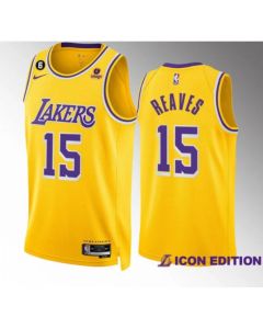 Men's Los Angeles Lakers #15 Austin Reaves Yellow Icon Edition With NO.6 Patch Stitched Basketball Jersey