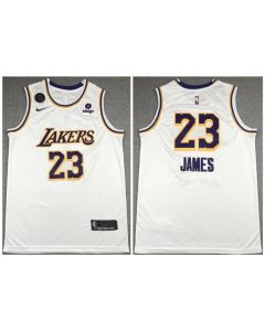 Men's Los Angeles Lakers #23 LeBron James "bibigo" White With KB Patch Stitched Jersey