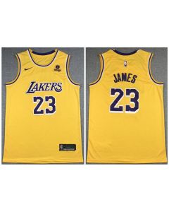 Men's Los Angeles Lakers #23 LeBron James "bibigo" Yellow Stitched Basketball Jersey