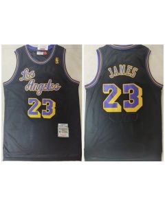 Men's Los Angeles Lakers #23 LeBron James Black 2008-2009 Throwback Stitched Jersey