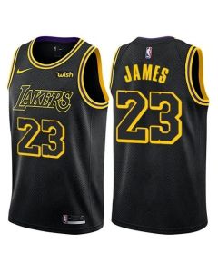 Men's Los Angeles Lakers #23 LeBron James Black City Edition Swingman Stitched NBA Jersey