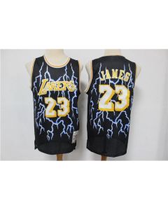 Men's Los Angeles Lakers #23 LeBron James Black Hardwood Classics Lightning Limited Edition Stitched Jersey