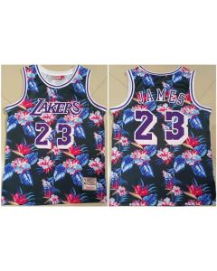 Men's Los Angeles Lakers #23 LeBron James Floral Hardwood Classics Stitched Jersey