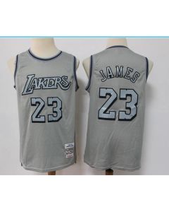 Men's Los Angeles Lakers #23 LeBron James Grey Throwback Stitched Basketball Jersey