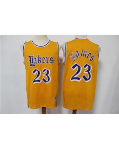 Men's Los Angeles Lakers #23 LeBron James Old English Faded Stitched Jersey
