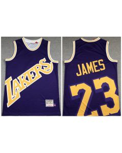 Men's Los Angeles Lakers #23 LeBron James Purple Big Face Stitched Jersey