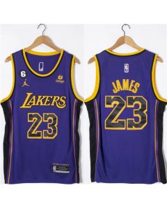Men's Los Angeles Lakers #23 LeBron James Purple With NO.6 Patch Stitched Basketball Jersey