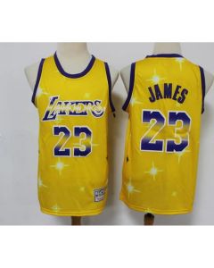 Men's Los Angeles Lakers #23 LeBron James Swingman Gold Classic Airbrush Stitched Jersey