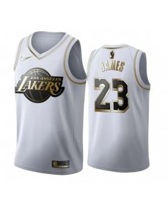 Men's Los Angeles Lakers #23 LeBron James White 2019 Golden Edition Stitched NBA Jersey