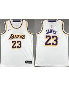 Men's Los Angeles Lakers #23 LeBron James White Stitched Basketball Jersey