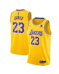 Men's Los Angeles Lakers #23 LeBron James Yellow 2021 75th Anniversary Stitched Jersey