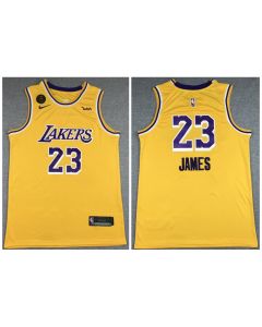 Men's Los Angeles Lakers #23 LeBron James Yellow With KB Patch Stitched Jersey