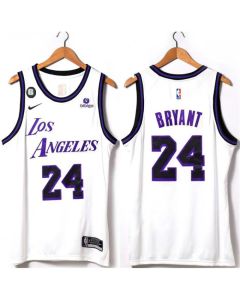 Men's Los Angeles Lakers #24 Kobe Bryant 2022/23 White With NO.6 Patch Stitched Basketball Jersey