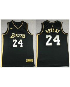 Men's Los Angeles Lakers #24 Kobe Bryant Black Gold Edition New Blue Silver Logo 2020-21 Stitched Jersey