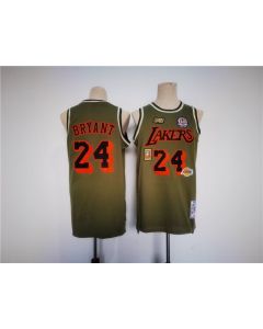Men's Los Angeles Lakers #24 Kobe Bryant Olive With 4 Patch Throwback basketball Jersey