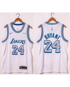Men's Los Angeles Lakers #24 Kobe Bryant White City Edition New Blue Silver Logo 2020-21 Stitched Jersey