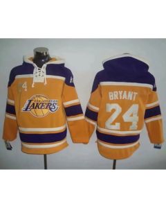Men's Los Angeles Lakers #24 Kobe Bryant Yellow Lace-Up Pullover Hoodie (Style 2)