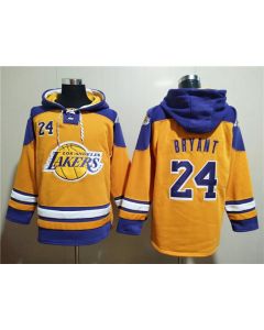 Men's Los Angeles Lakers #24 Kobe Bryant Yellow Lace-Up Pullover Hoodie (Yellow)
