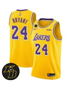 Men's Los Angeles Lakers #24 Kobe Bryant Yellow With KB Patch 2018-2019 Wish Swingman Stitched NBA Jersey