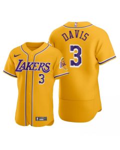 Men's Los Angeles Lakers #3 Anthony Davis 2020 Gold NBA X MLB Crossover Edition Stitched Jersey