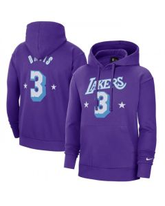 Men's Los Angeles Lakers #3 Anthony Davis Purple 2021/22 City Edition Name & Number Essential Pullover Hoodie