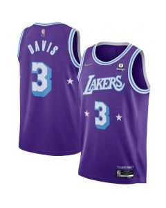 Men's Los Angeles Lakers #3 Anthony Davis Purple 2021 City Edition 75th Anniversary Stitched Jersey