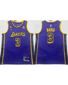 Men's Los Angeles Lakers #3 Anthony Davis Purple With NO.6 Patch Stitched Basketball Jersey